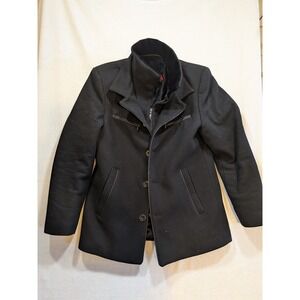 Pierre Carlos Black Wool Blend Blazer Style Jacket Men Size 48 Faux Fur Collar